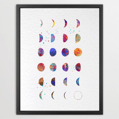 Dignovel Studios Unframed Moon Phases Lunar Chart Astrology Space Exploration Astronaut Watercolor Art Print Wall Art Poster Home Decor Hanging DN603