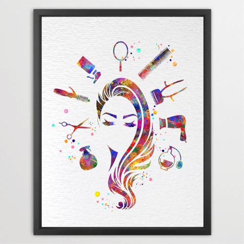 Dignovel Studios Unframed Hair Stylist Art Beauty Salon Spa Hair Dresser Girl Room Watercolor Art Print Wall Art Poster Home Decor Hanging DN613