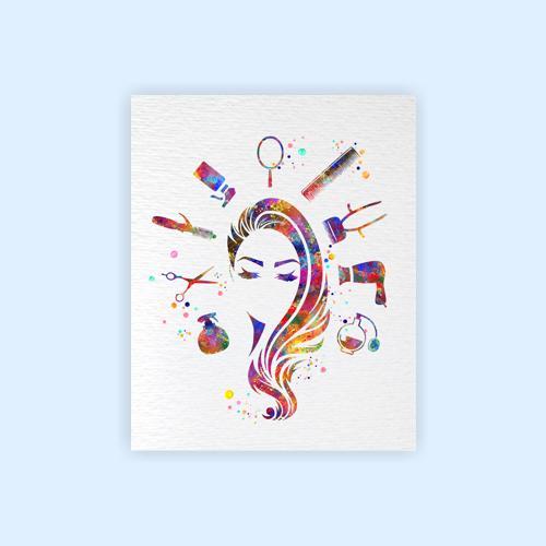 Dignovel Studios Unframed Hair Stylist Art Beauty Salon Spa Hair Dresser Girl Room Watercolor Art Print Wall Art Poster Home Decor Hanging DN613 - Image 2