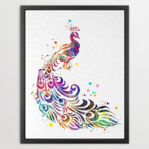 Dignovel Studios Unframed Peacock Rainbow Bird Animals Nature Lover Peace Watercolor Art Print Wall Art Poster Home Decor Hanging DN624