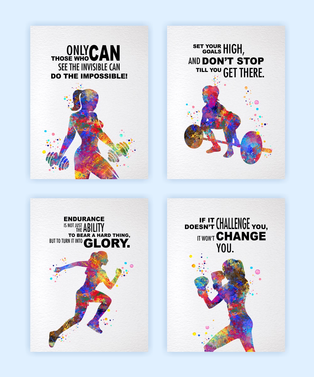 Dignovel Studios Unframed Set of 4 Unframed Intensive Workout Training Exercise Running Boxing Weight Lifting Watercolor Art Print Wall Art Poster Home Decor Hanging DN638 - Image 2