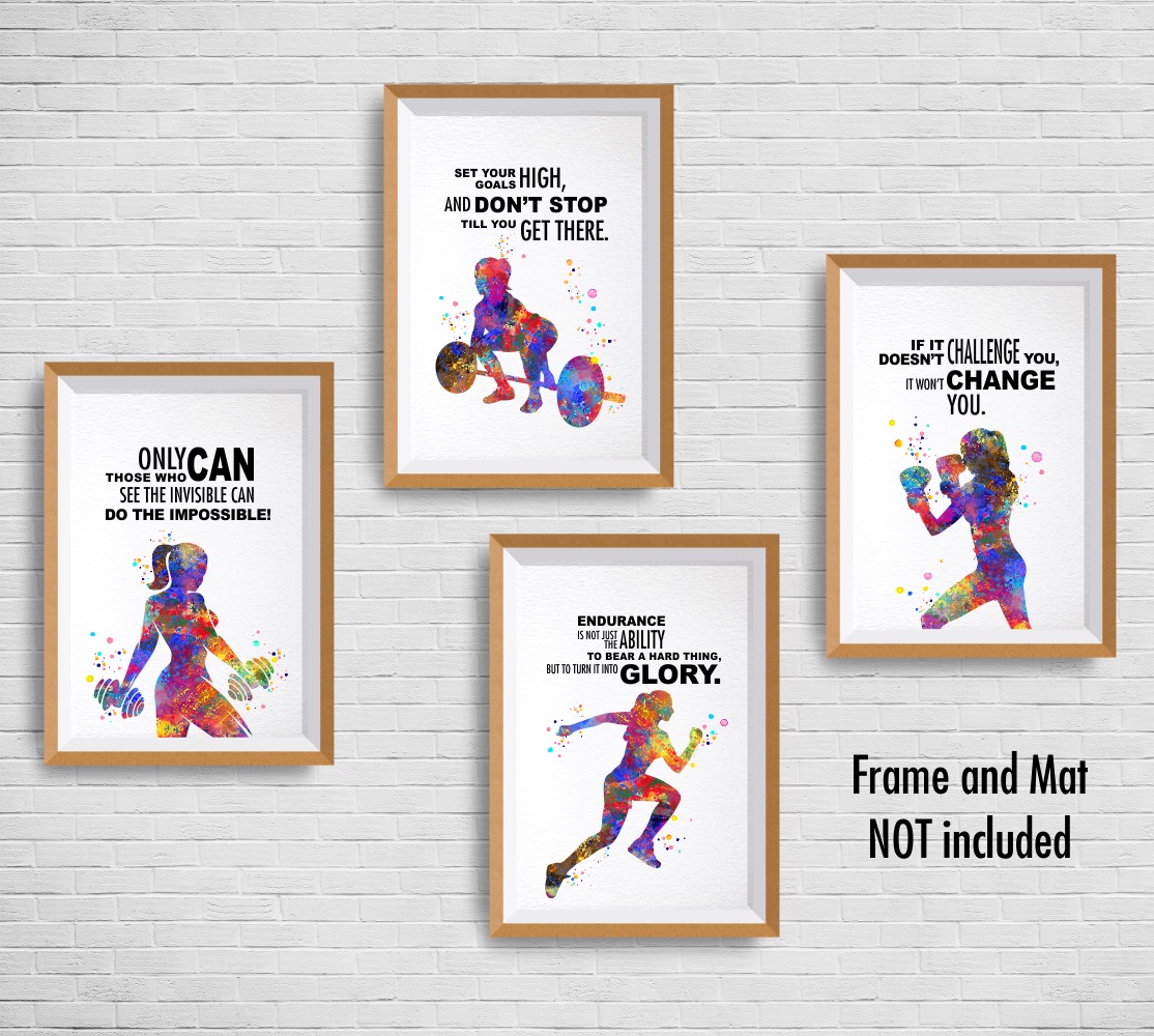 Dignovel Studios Unframed Set of 4 Unframed Intensive Workout Training Exercise Running Boxing Weight Lifting Watercolor Art Print Wall Art Poster Home Decor Hanging DN638 - Image 3