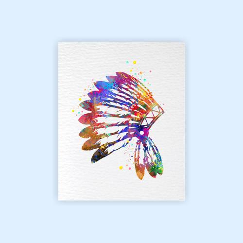 Dignovel Studios Unframed Native American Indian Headdress Feathers Culture American History Peace Love Watercolor Art Print Wall Art Poster Home Decor Hanging DN666 - Image 2