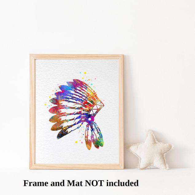 Dignovel Studios Unframed Native American Indian Headdress Feathers Culture American History Peace Love Watercolor Art Print Wall Art Poster Home Decor Hanging DN666 - Image 3