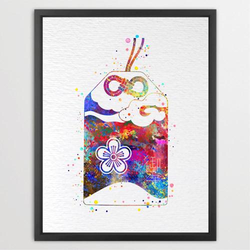 Dignovel Studios Unframed Omamori Japanese Lucky Charm Amulet Protection Asian Culture Peace Love Watercolor Art Print Wall Art Poster Home Decor Hanging DN669
