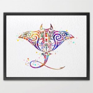 Dignovel Studios Unframed Manta Ray Stingray Ocean Animal Tribal Symbol Spiritual Inspirational Peace Love Happiness Symbol Watercolor Art Print Wall Art Poster Home Decor Hanging DN672