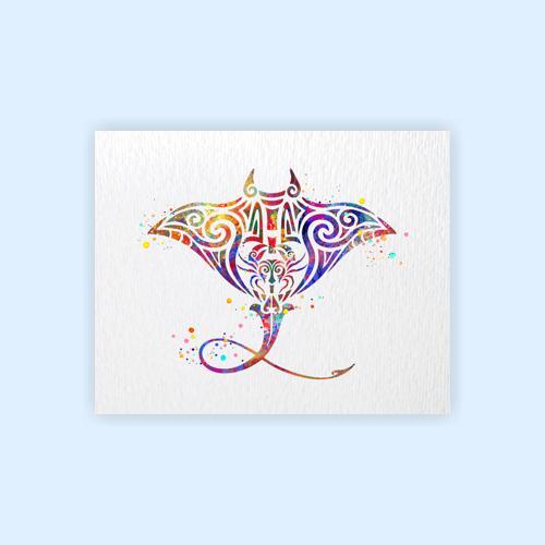 Dignovel Studios Unframed Manta Ray Stingray Ocean Animal Tribal Symbol Spiritual Inspirational Peace Love Happiness Symbol Watercolor Art Print Wall Art Poster Home Decor Hanging DN672 - Image 2