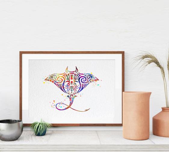 Dignovel Studios Unframed Manta Ray Stingray Ocean Animal Tribal Symbol Spiritual Inspirational Peace Love Happiness Symbol Watercolor Art Print Wall Art Poster Home Decor Hanging DN672 - Image 8