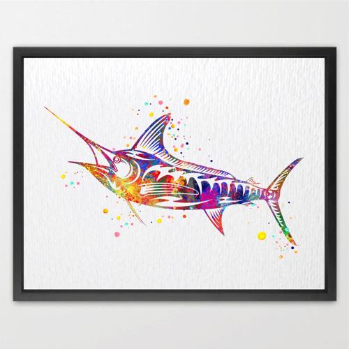 Dignovel Studios Unframed Marlin Fish Tropical Nautilus Ocean Sea Animal Peace Love Happiness Watercolor Art Print Wall Art Poster Home Decor Hanging DN673