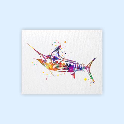 Dignovel Studios Unframed Marlin Fish Tropical Nautilus Ocean Sea Animal Peace Love Happiness Watercolor Art Print Wall Art Poster Home Decor Hanging DN673 - Image 2