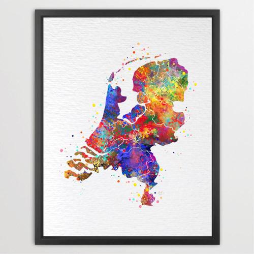 Dignovel Studios Unframed Netherlands Map Watercolor Hometown Europe Country Map Watercolor Art Print Wall Art Poster Home Decor Hanging DN677