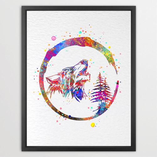 Dignovel Studios Unframed Howling Wolf Mountain Woods Moon Nature Love Motivational Inspirational Watercolor Art Print Wall Art Poster Home Decor Hanging DN697