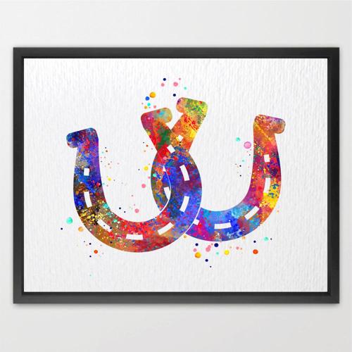 Dignovel Studios Unframed Horseshoe Pair Symbol Sign Lucky Happiness Abstract Love Motivational Inspirational Watercolor Art Print Wall Art Poster Home Decor Hanging DN699