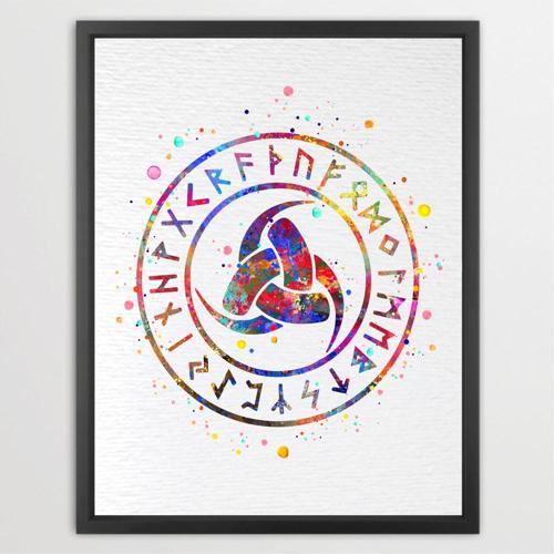 Dignovel Studios Unframed Odin Emblem Germanic mythology Symbol Strength Wisdom Knowledge Norse mythology Watercolor Art Print Wall Art Poster Home Decor Hanging DN706