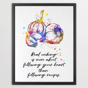 Dignovel Studios Unframed Garlic Bulb Kitchen Chef Cuisine Woman Real Cooking Following Heart Inspirational Quotes Watercolor Art Print Wall Art Poster Home Decor Hanging DN710
