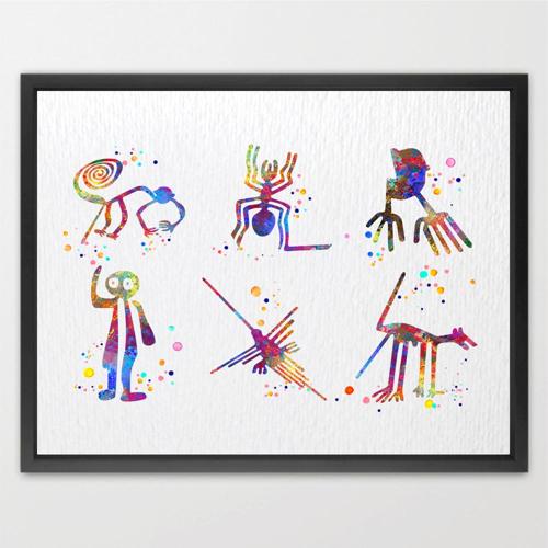 Dignovel Studios Unframed Nazca Lines Peru Geoglyphs Mystery Desert Landscape Ancient Watercolor Art Print Wall Art Poster Home Decor Hanging DN711