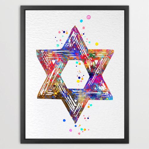Dignovel Studios Unframed Star of David Symbol Hebrew Jewish Identity Judaism Watercolor Art Print Wall Art Poster Home Decor Hanging DN714
