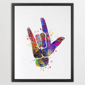 Dignovel Studios Unframed I Love You ASL American Sign Language Watercolor Hand Gesture Signing Deaf Diagram Love Sign Language Medical Art Watercolor Art Print Wall Art Poster Home Decor Hanging DN732