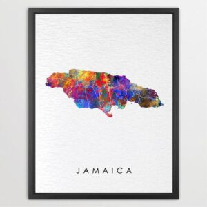 Dignovel Studios Unframed Jamaica Map Watercolor Map Motherland Country Island Caribbean Sea Watercolor Art Print Wall Art Poster Home Decor Hanging DN739