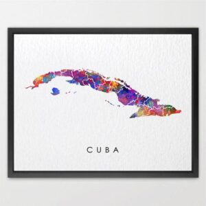 Dignovel Studios Unframed Cuba Map Watercolor Map Motherland Country Caribbean Sea Central America Watercolor Art Print Wall Art Poster Home Decor Hanging DN745
