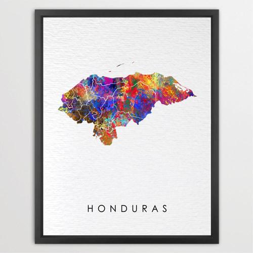 Dignovel Studios Unframed Honduras Map Watercolor Map Motherland Country Caribbean Sea Central America Watercolor Art Print Wall Art Poster Home Decor Hanging DN746