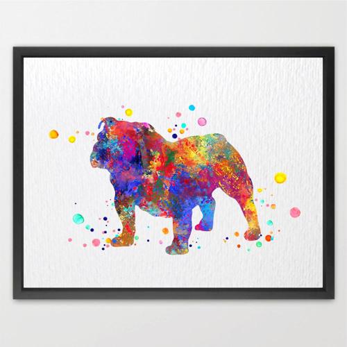 Dignovel Studios Unframed English Bulldog Watercolor Household Animals Dog Pet Loyal Friend British Bulldog Watercolor Art Print Wall Art Poster Home Decor Hanging DN748