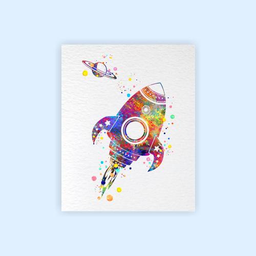 Dignovel Studios Unframed Retro Rocket Space Exploration Nursery Watercolor Space Force Art Kids Room Astronaut Watercolor Art Print Wall Art Poster Home Decor Hanging DN754 - Image 2
