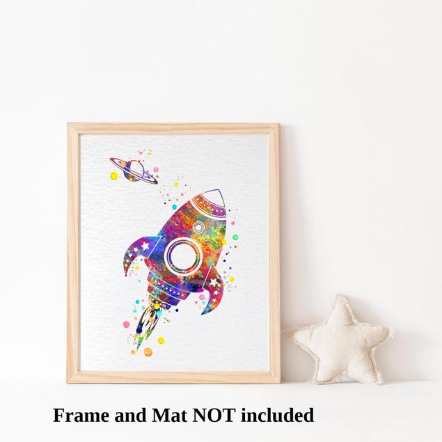 Dignovel Studios Unframed Retro Rocket Space Exploration Nursery Watercolor Space Force Art Kids Room Astronaut Watercolor Art Print Wall Art Poster Home Decor Hanging DN754 - Image 3