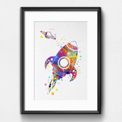Dignovel Studios Unframed Retro Rocket Space Exploration Nursery Watercolor Space Force Art Kids Room Astronaut Watercolor Art Print Wall Art Poster Home Decor Hanging DN754 - Image 6