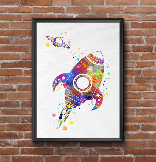 Dignovel Studios Unframed Retro Rocket Space Exploration Nursery Watercolor Space Force Art Kids Room Astronaut Watercolor Art Print Wall Art Poster Home Decor Hanging DN754 - Image 7