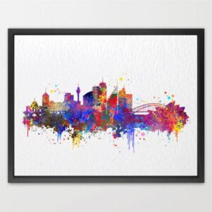 Dignovel Studios Unframed Sydney Australia Skyline Watercolor Cityscape Art Watercolor Art Print Wall Art Poster Home Decor Hanging DN755