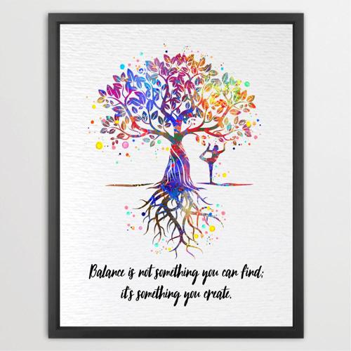 Dignovel Studios Unframed Yoga Practice Tree Inspirational Quote Watercolor Relaxation Peace Tree of Life Yoga Studio Home Watercolor Art Print Wall Art Poster Home Decor Hanging DN757