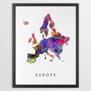 Dignovel Studios Unframed Europe Map Watercolor Map Motherland European Country Watercolor Art Print Wall Art Poster Home Decor Hanging DN759