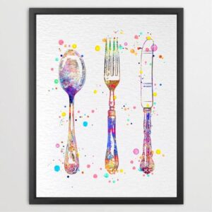 Dignovel Studios Unframed Kitchen Dining Tools Silverware Watercolor Fork Knife Spoon Dining Room Art Kitchen Art  Home Restaurant Watercolor Art Print Wall Art Poster Home Decor Hanging DN761