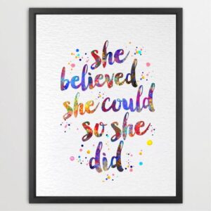 Dignovel Studios Unframed She believed she could, so she did Inspirational Quotes Watercolor Art Print Wall Art Poster Home Decor Hanging dnc40