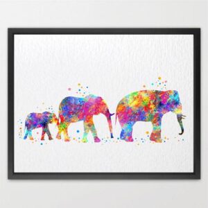 Dignovel Studios Unframed Elephant Family of Three Mom Dad Kid Safari Animal Africa Wildlife Watercolor Art Print Wall Art Poster Home Decor Hanging DN003