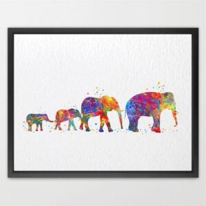 Dignovel Studios Unframed Elephant Family of Four Mom Dad Kids Safari Animal Africa Wildlife Watercolor Art Print Wall Art Poster Home Decor Hanging DN012
