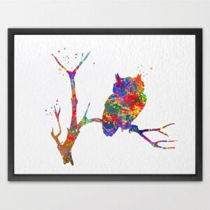 Dignovel Studios Unframed Owl Evening Night Bird Wildlife Watercolor Art Print Wall Art Poster Home Decor Hanging DN018