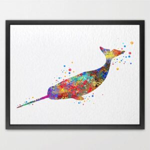 Dignovel Studios Unframed Narwhal Sea Life Ocean Whale Coast Watercolor Art Print Wall Art Poster Home Decor Hanging DN023
