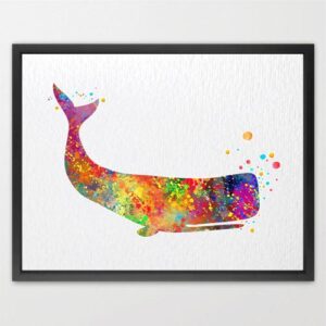 Dignovel Studios Unframed Sperm Whale Sea Life Ocean Animal Fish Coast Watercolor Art Print Wall Art Poster Home Decor Hanging DN024