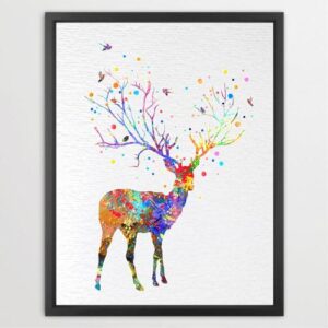Dignovel Studios Unframed Deer Tree Horn Wildlife Animal Watercolor Art Print Wall Art Poster Home Decor Hanging DN055