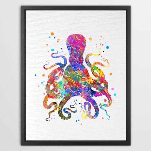 Dignovel Studios Unframed Octopus Sea Life Animal Ocean Coast Watercolor Art Print Wall Art Poster Home Decor Hanging DN059
