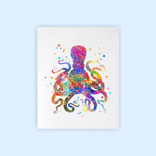 Dignovel Studios Unframed Octopus Sea Life Animal Ocean Coast Watercolor Art Print Wall Art Poster Home Decor Hanging DN059 - Image 2