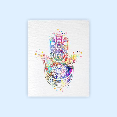 Dignovel Studios Unframed Hamsa Hand Meditation Peace Love Symbol Sign Blessings Protection Watercolor Art Print Wall Art Poster Home Decor Hanging DN060 - Image 2