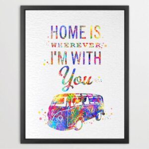 Dignovel Studios Unframed Home is Where I'm with You Vintage Minivan Valentines Day Watercolor Art Print Wall Art Poster Home Decor Hanging DN081