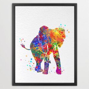 Dignovel Studios Unframed Baby Elephant Safari Animal Wildlife Africa Zoo Watercolor Art Print Wall Art Poster Home Decor Hanging DN084