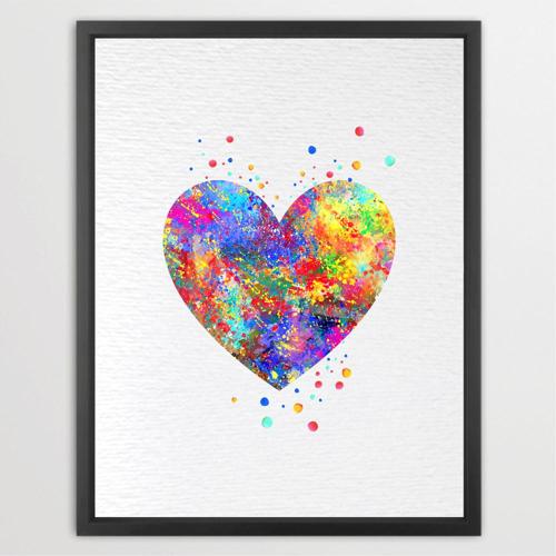 Dignovel Studios Unframed Heart Valentine's day Love Symbol Sign Peace Family Watercolor Art Print Wall Art Poster Home Decor Hanging DN098