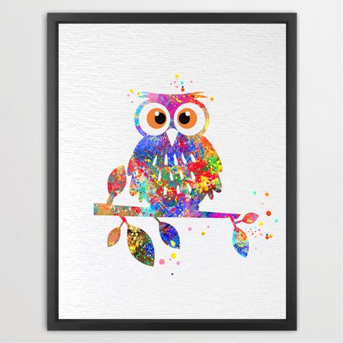 Dignovel Studios Unframed Owl Wildlife Animal Bird Evening Night Watercolor Art Print Wall Art Poster Home Decor Hanging DN105