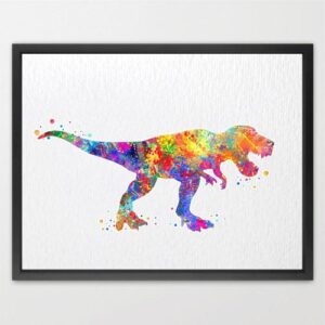 Dignovel Studios Unframed Trex Dinosaur Print Watercolor Painting Print For Kids Children's Nursery Decor Home Decor N109 Watercolor Art Print Wall Art Poster Home Decor Hanging DN109