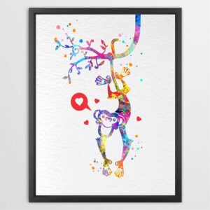Dignovel Studios Unframed Monkey watercolor print kids home nursery print children's room new baby N125 Watercolor Art Print Wall Art Poster Home Decor Hanging DN125